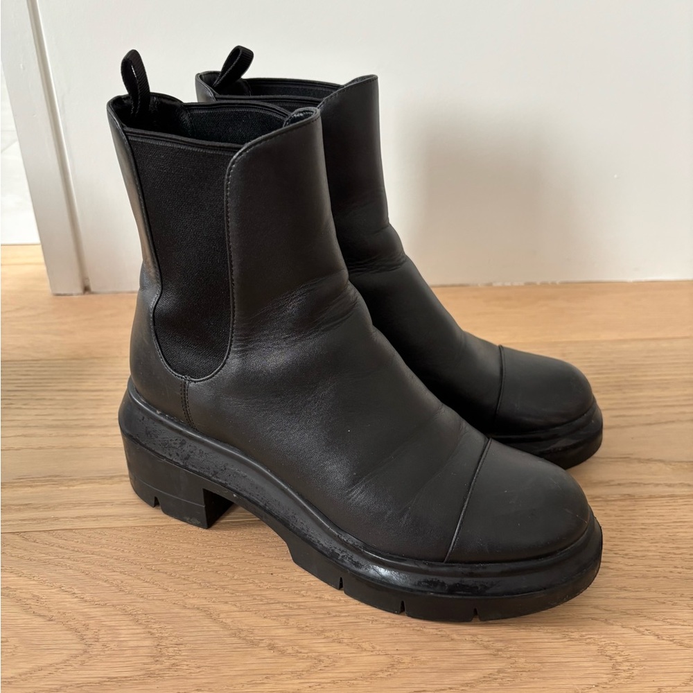 Stuart Weitzman Black Leather Chunky Chelsea Ankle Boots